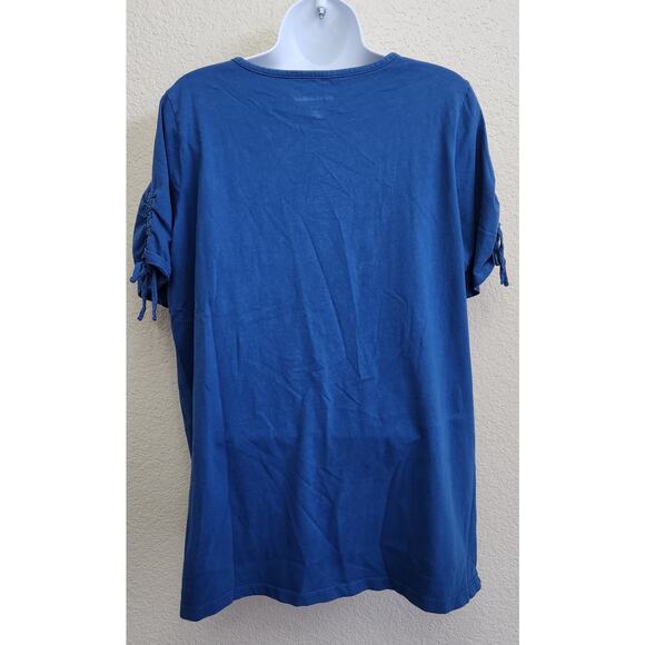 Woman Within Blue Round Neck Draw Tie Short Sleeves 14 16 Lightweight Soft - Picture 3 of 5